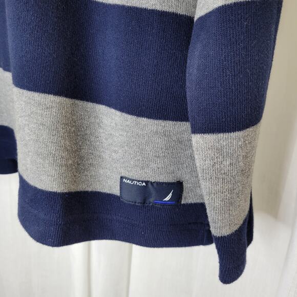 Nautica Navy and Gray 1/4 Zip Cotton Sweater Pullover, L - Picture 3 of 9